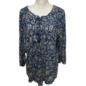 Floral Blue and Cream Women's Top, sz 1x